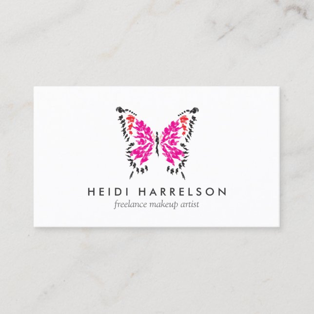 Carte De Visite Logo de papillon rose sur blanc (Devant)