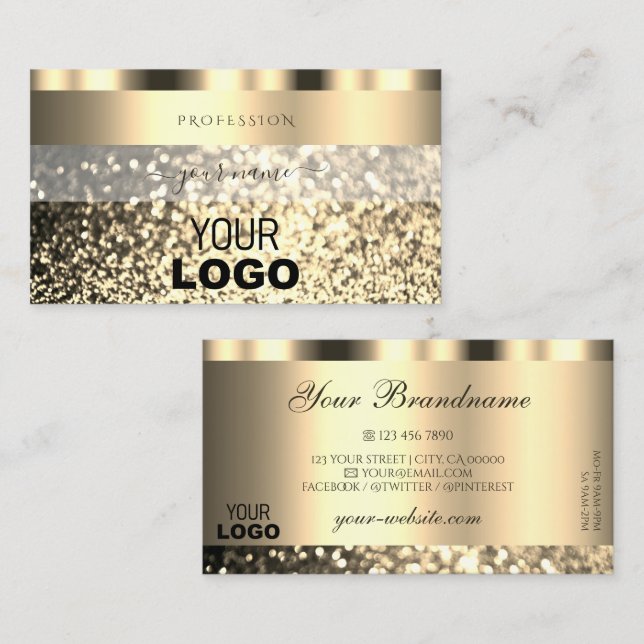 Carte De Visite Logo de Parties scintillant dorée de luxe Shimmery (Devant / Derrière)