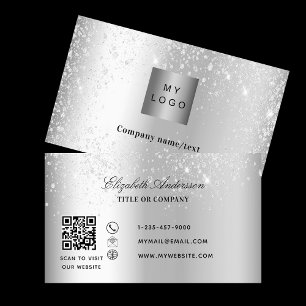 Carte De Visite Logo de parties scintillant en argent Code QR
