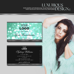Carte De Visite Logo de Parties scintillant Turquoise de lamor Bla