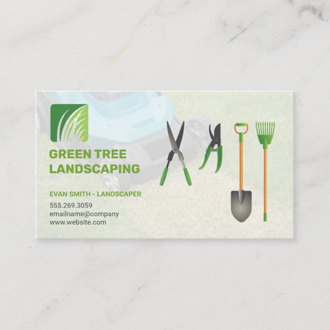 Carte De Visite Logo de paysage | Outils de jardin | tondeuse (Devant)