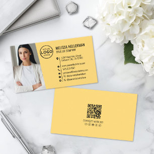 Carte De Visite Logo de photo de code QR jaune professionnel