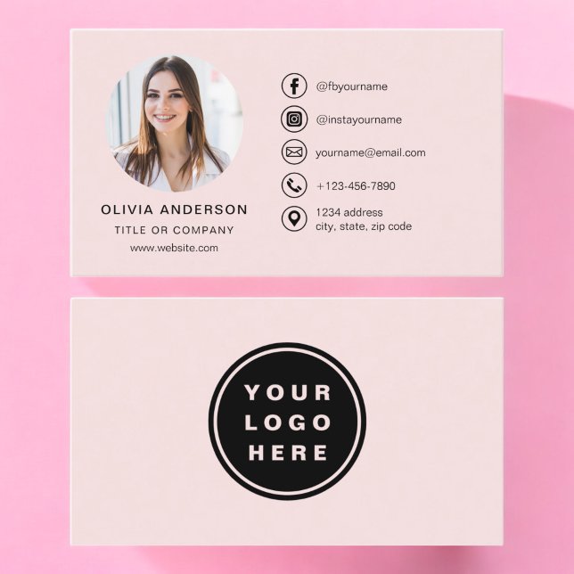 Carte De Visite Logo de photos en rose vif professionnel Médias so (Créateur téléchargé)