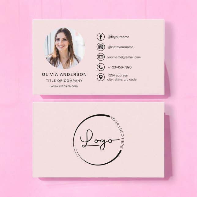 Carte De Visite Logo de photos en rose vif professionnel Médias so (Créateur téléchargé)