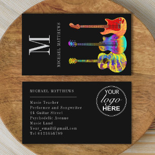 Carte De Visite Logo de professeur de musique musicien de guitare 