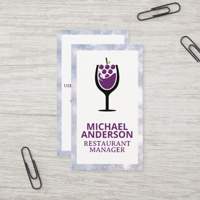 Carte De Visite Logo de raisins en verre de vin (Devant/Arrière en situation)