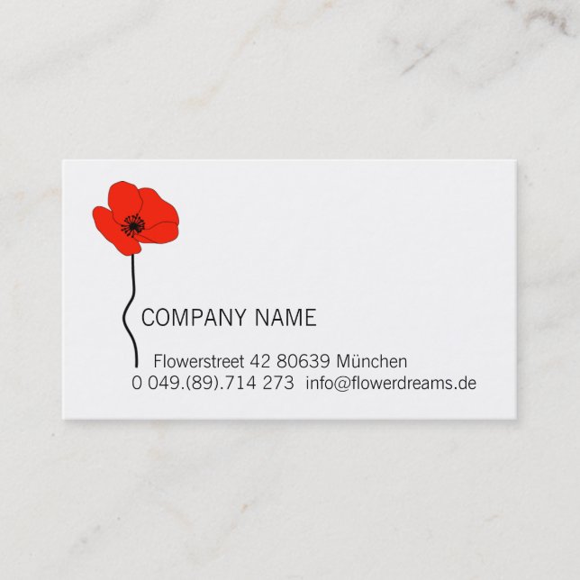 Carte De Visite Logo de Red Poppy. Floral moderne. Business card (Devant)