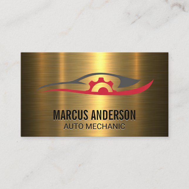 Carte De Visite Logo de réparation automatique | Métal Or Brossé (Devant)