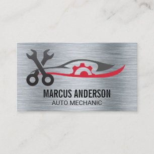 Carte De Visite Logo de réparation automatique Métallique brossé