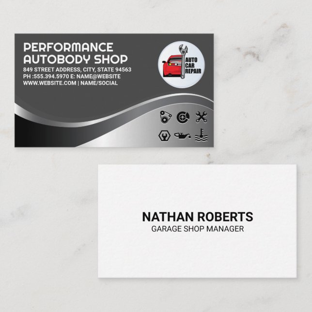 Carte De Visite Logo de réparation automobile | Services mécanique (Devant / Derrière)