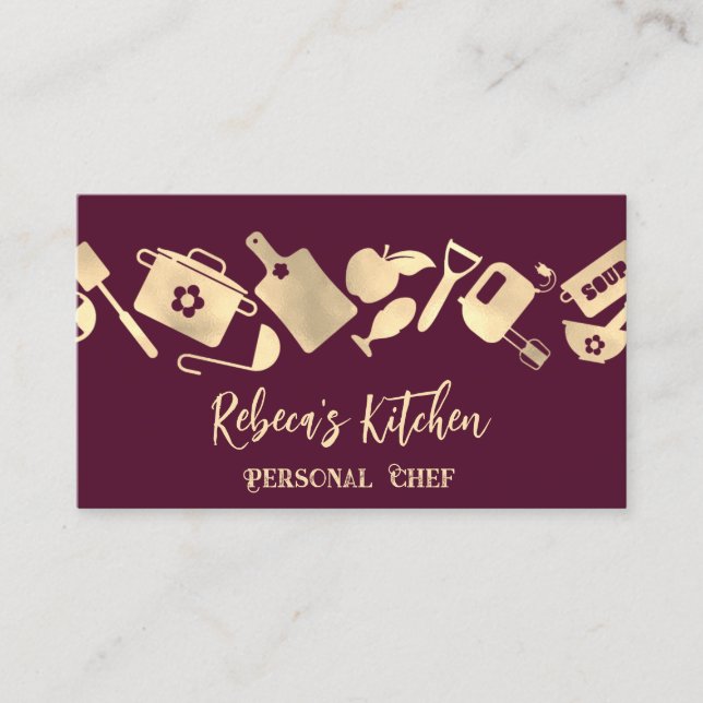 Carte De Visite Logo de restauration du chef personnel QRCode Gold (Devant)