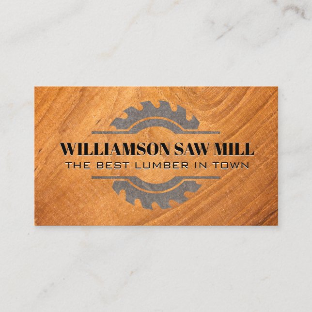Carte De Visite Logo de scie métallique | Coupe de grain de bois (Devant)
