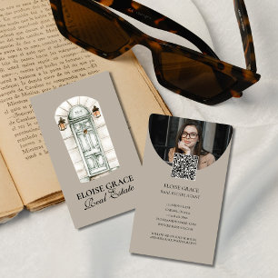 Carte De Visite Logo de script élégant et QR Code Immobilier