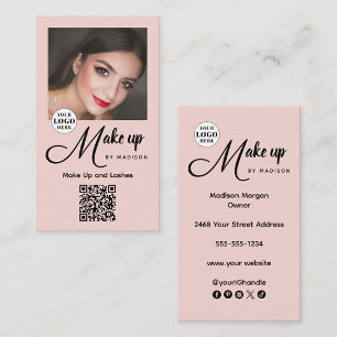 Carte De Visite Logo de script rose rouge Code QR Photo Maquillage