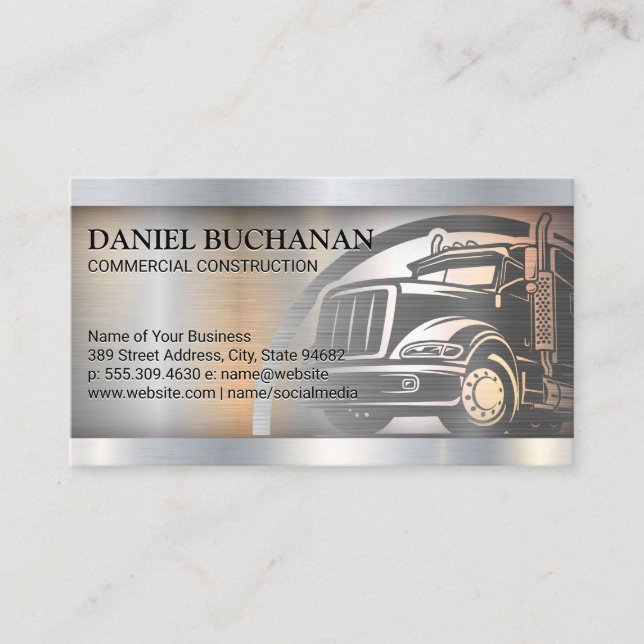 Carte De Visite Logo de semi-camion | Arrière - plan brossé métall (Devant)