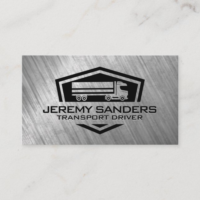 Carte De Visite Logo de semi-camion | Arrière - plan métallique us (Devant)