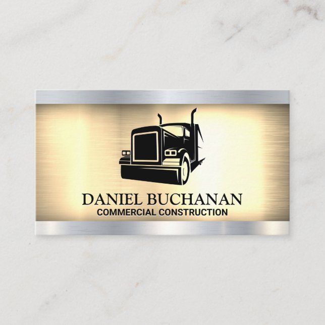 Carte De Visite Logo de semi-camion | Or Argent métallique (Devant)