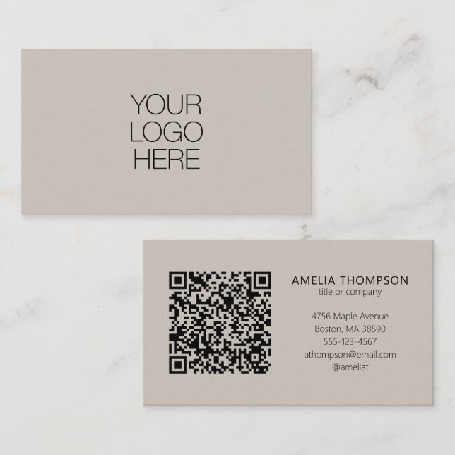 Carte De Visite Logo de société professionnel Code QR Taupe doux (Devant / Derrière)