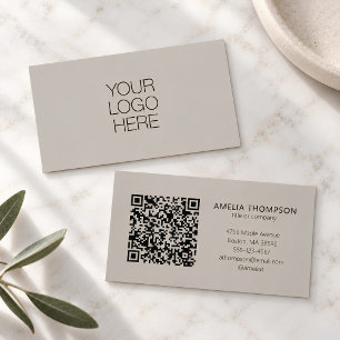 Carte De Visite Logo de société professionnel Code QR Taupe doux