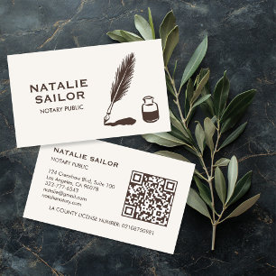 Carte De Visite Logo de stylo à encre plume Quill Notaire public Q