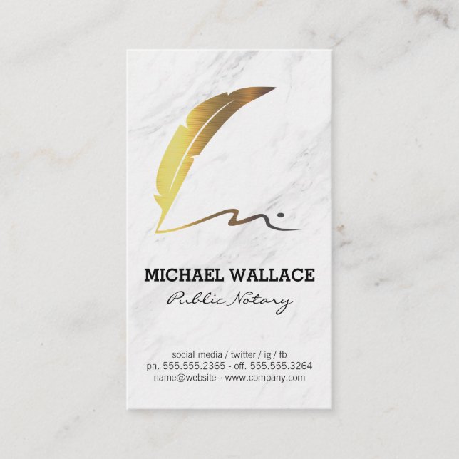 Carte De Visite Logo de stylo à plume Quill | Marbre (Devant)