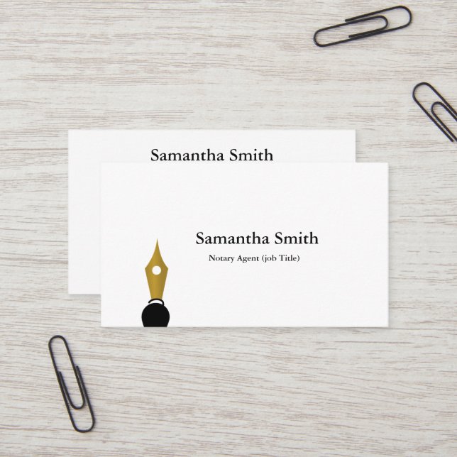 Carte De Visite Logo de stylo de l'agent notaire Écrivain de calli (Devant/Arrière en situation)