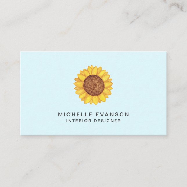 Carte De Visite Logo de tournesol à l'aquarelle jaune sur Aqua Blu (Devant)