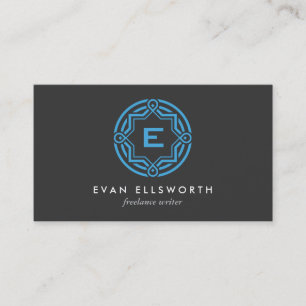 Carte De Visite LOGO DÉCORATIF de CERCLE avec VOTRE gris bleu