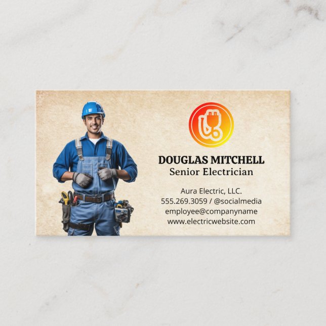 Carte De Visite Logo d'électricité | Électricien au travail (Devant)