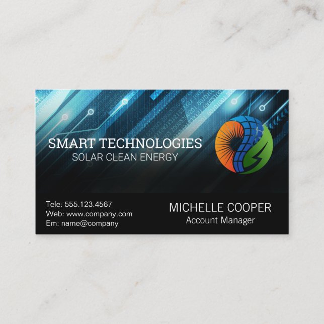 Carte De Visite Logo d'énergie solaire | Technologie moderne (Devant)