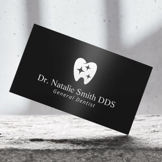 Carte De Visite Logo Dentist Sparkle Tooth Noir et blanc (Créateur téléchargé)