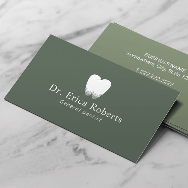 Carte De Visite Logo Dentist Tooth Sage Green Dental Office (Créateur téléchargé)