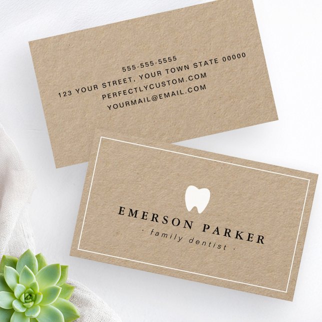 Carte De Visite Logo dentiste dentiste dentiste papier Kraft moder (Dentist dental tooth logo modern Kraft paper Business Card)