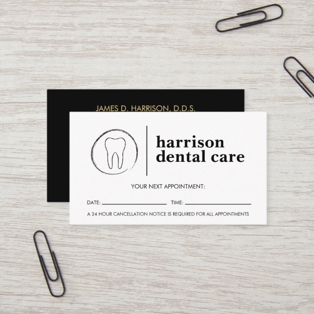 Carte De Visite Logo Dentiste Noir/Blanc Rendez-vous (Devant/Arrière en situation)