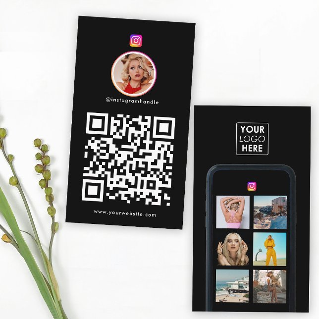 Carte De Visite Logo d'entreprise 7 Grille photo Médias sociaux Co (Business Logo 7 Photo Grid Social Media QR Code Business Card)
