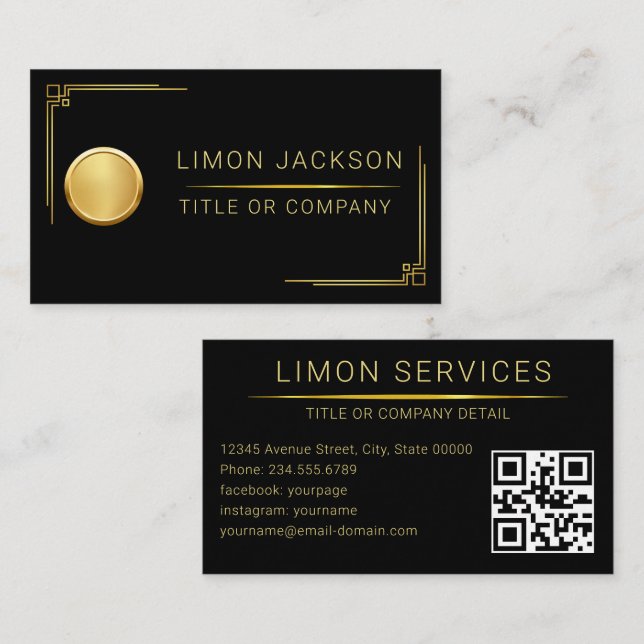 Carte De Visite Logo d'entreprise code QR noir moderne professionn (Devant / Derrière)