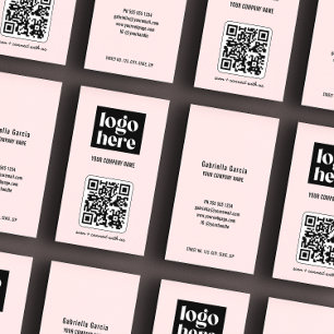 Carte De Visite Logo d'entreprise de code QR moderne simple rose