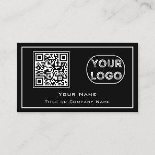 Carte De Visite Logo d'entreprise de code QR Noir minimaliste