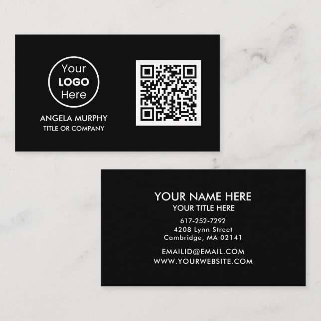 Carte De Visite Logo d'entreprise de code QR personnalisé | Noir p (Devant / Derrière)