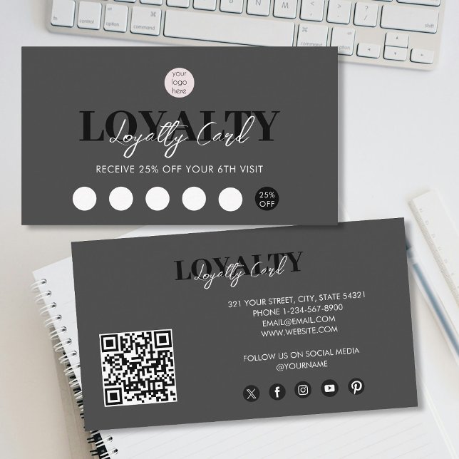Carte De Visite Logo d'entreprise de luxe noir QR Code Loyauté (Black Luxury Business Logo QR Code Loyalty Business Card)