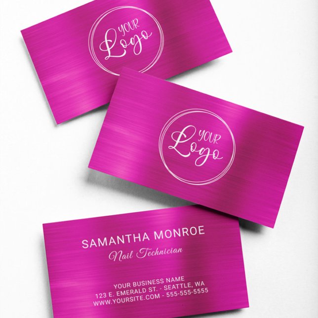 Carte De Visite Logo d'entreprise Faux Hot Pink Ombre Foil (Business Logo Faux Hot Pink Ombre Foil Business Card)