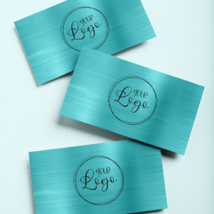 Carte De Visite Logo d'entreprise Faux Turquoise Bleu Ombre Feuill