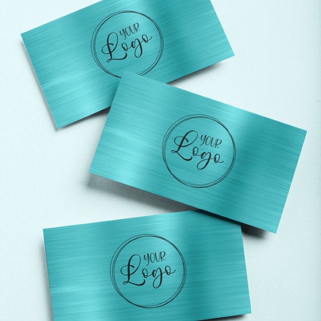 Carte De Visite Logo d'entreprise Faux Turquoise Blue Ombre Foil (Modern Logo Business Cards
)