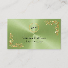 Carte De Visite Logo d'entreprise Gold Foil Floral Corner Vert