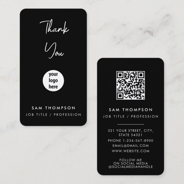 Carte De Visite Logo d'entreprise Merci QR Code noir (Devant / Derrière)