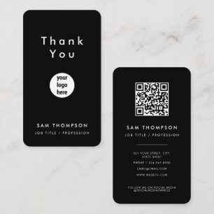 Carte De Visite Logo d'entreprise Merci QR Code Social Media Black