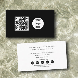 Carte De Visite Logo d'entreprise moderne Black Social Media QR Co