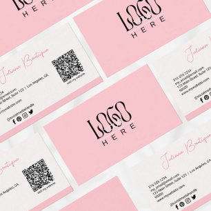 Carte De Visite Logo d'entreprise moderne Blush Pink   Code QR
