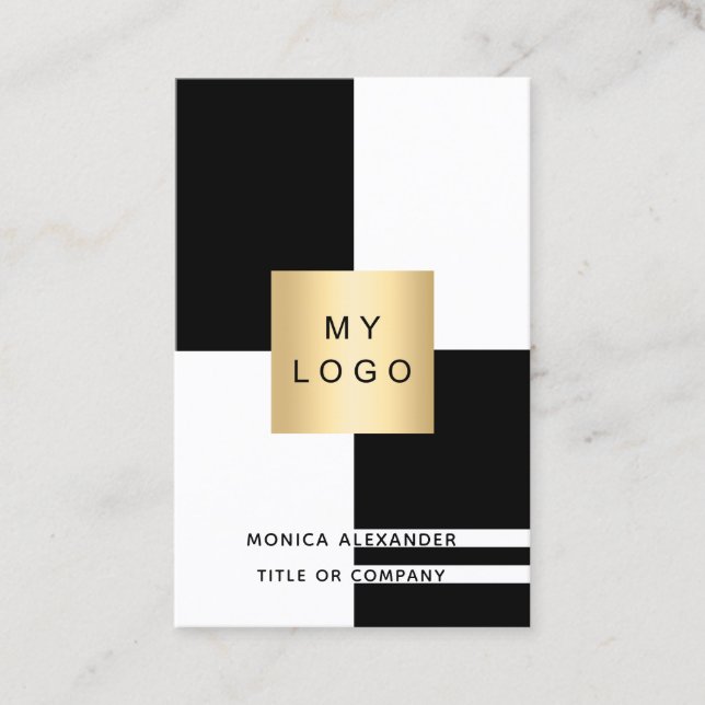 Carte De Visite Logo d'entreprise noir blanc QR code professionnel (Devant)