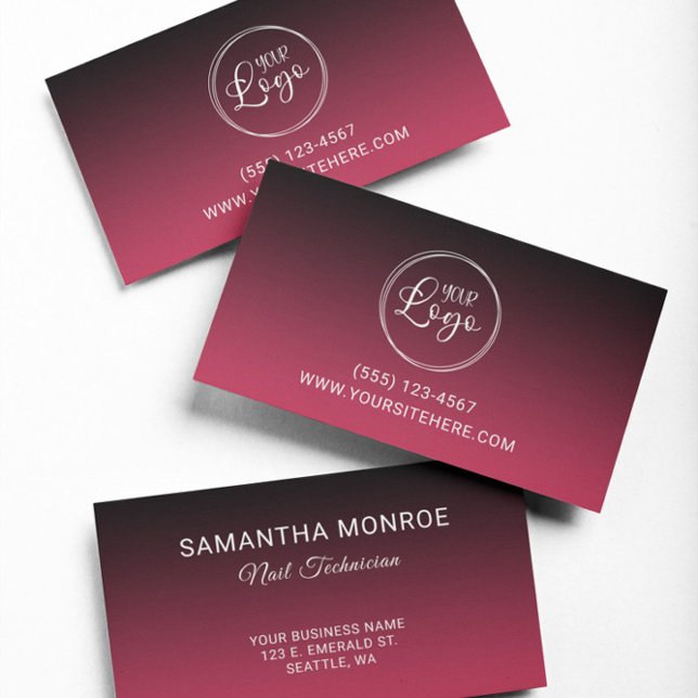 Carte De Visite Logo d'entreprise Noir Magenta Rouge Dégradé (Business Logo Black Magenta Red Gradient Business Card)